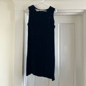Dark blue velour mini dress with back zipper and golden flowers